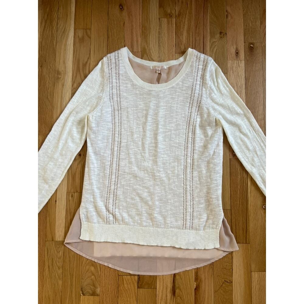 Skies Are Blue Cream Sweater Crochet Panel Peach Inside layer Knit 90s (size S) - Picture 4 of 7